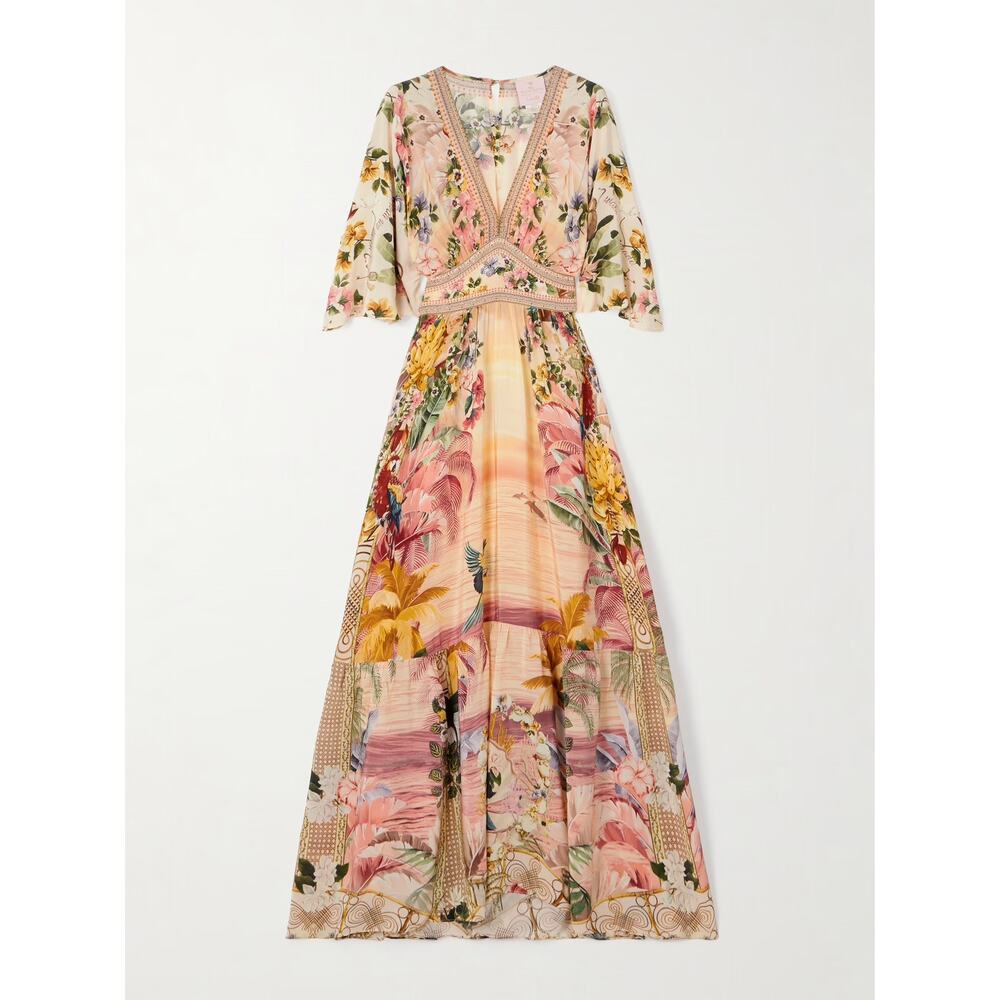 Camilla White Lotus Crystal-Embellished Silk/Satin Maxi Dress - Picture 3 of 4